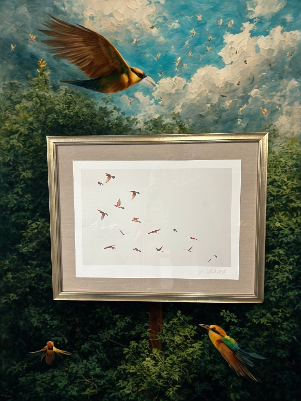 Framed bird artwork for a local artist